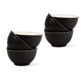 Ceramic Japandi Veg Bowls Set Of 6 For Dinner - 220ml Each, Black | Katori Set Of 6 | Premium Stoneware - Ceramic Bowls Set Of 6 | Dessert Bowl Set With Glossy Finish - Ice Cream Bowls